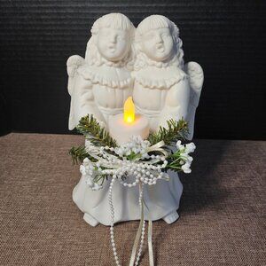 Simply Sweet White Bisque Porcelain Singing Angels Candle Holders 1997 W Votive
